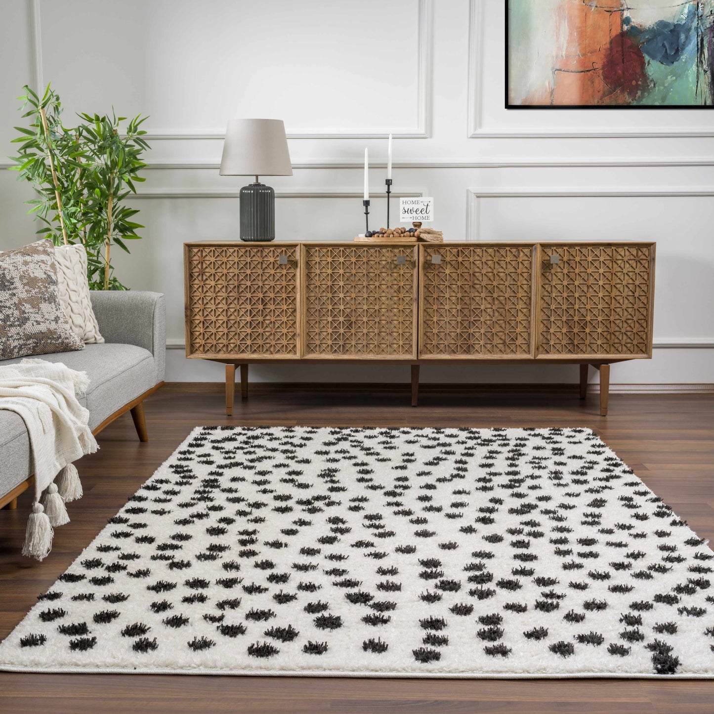 Cansu Black & White Dotted Area Rug - - Rugs