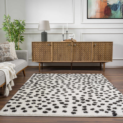 Cansu Black & White Dotted Area Rug - - Rugs