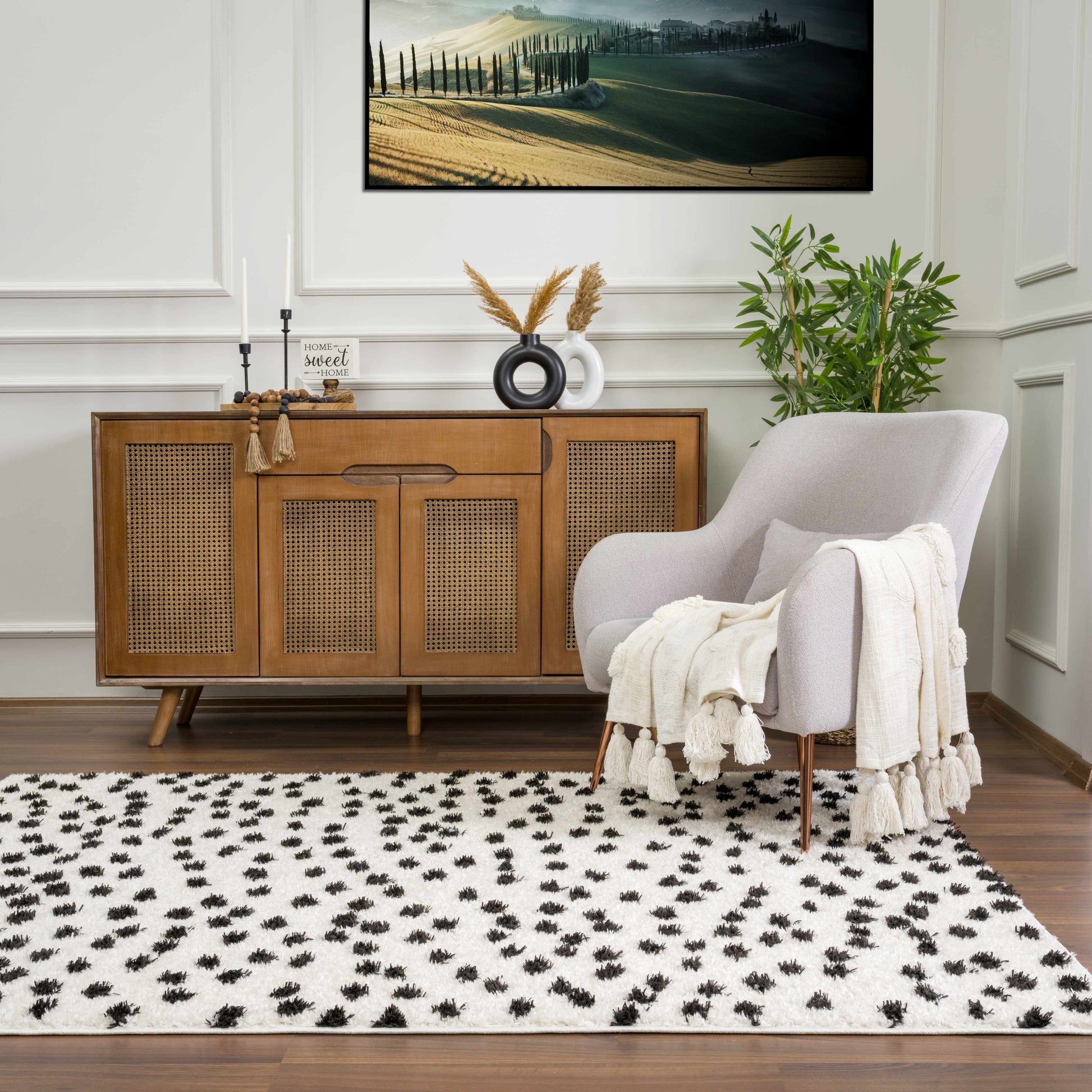 Cansu Black & White Dotted Area Rug - - Rugs