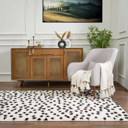 Cansu Black & White Dotted Area Rug - - Rugs