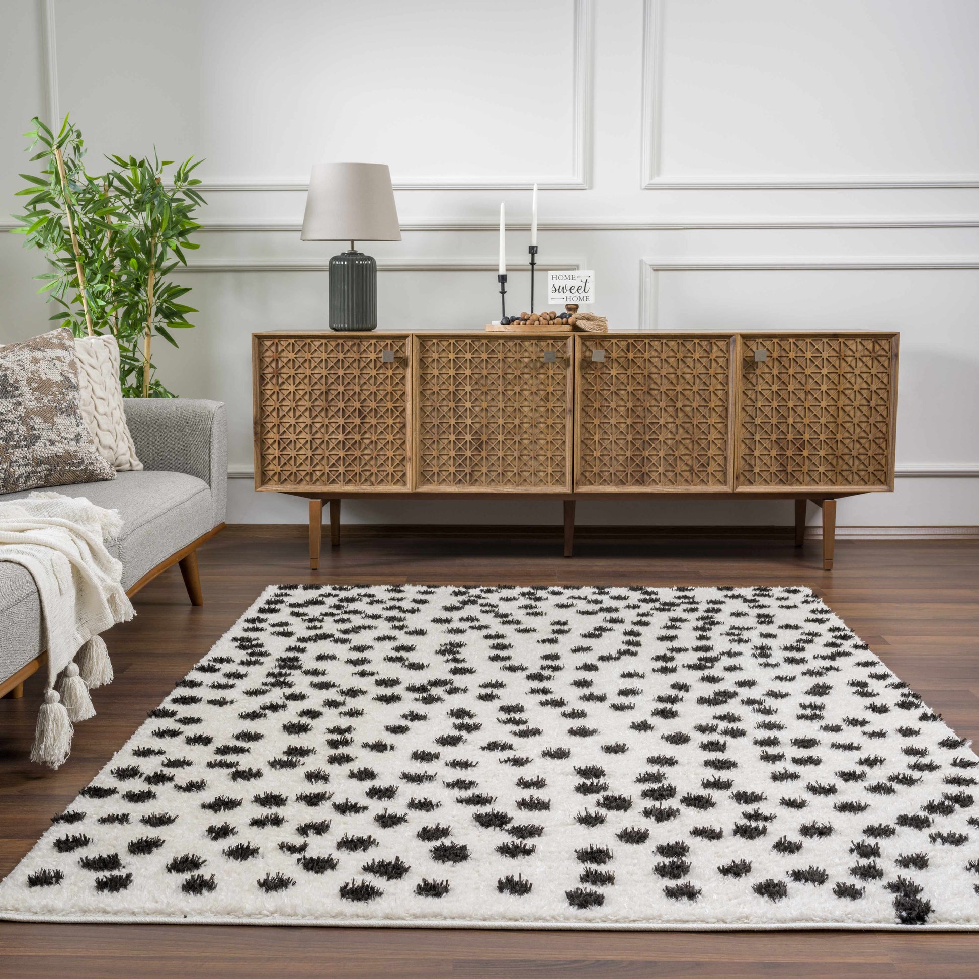 Cansu Black & White Dotted Area Rug - - Rugs