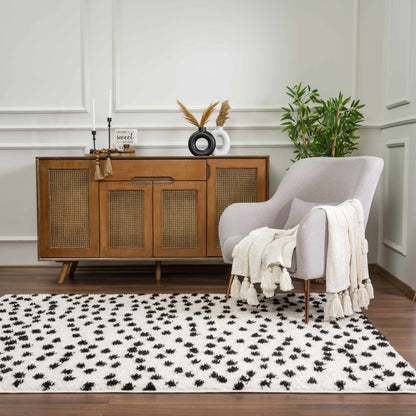 Cansu Black & White Dotted Area Rug - - Rugs