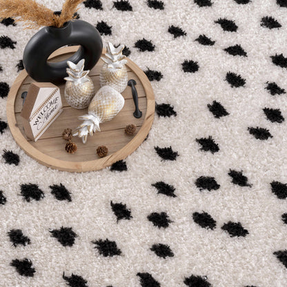 Cansu Black & White Dotted Area Rug - - Rugs