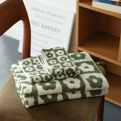 Plaid Series Towel Bath Towel Cherry Blossom Absorbent Facial Towel - Green -