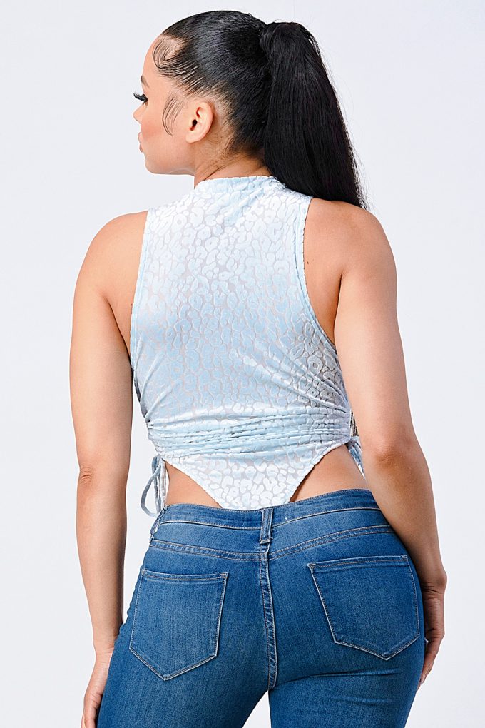 Velvet Leopard Side Shirring Extreme Cut Bodysuit - - Bodysuit
