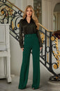 High Waist Pants With Buckle Belt - Hunter green -