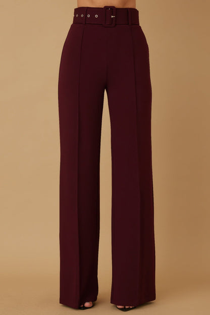 High Waist Pants With Buckle Belt - -