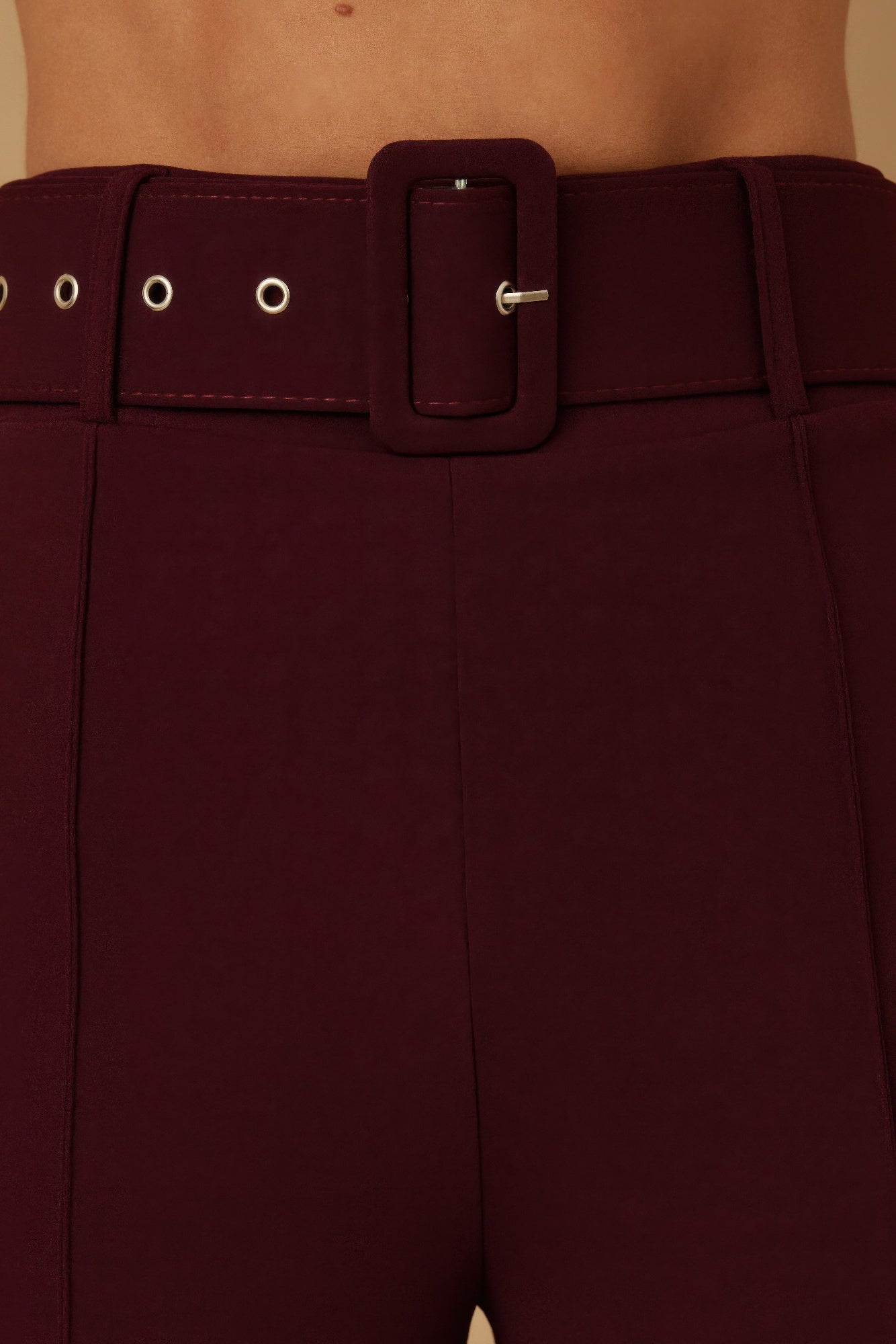 High Waist Pants With Buckle Belt - -