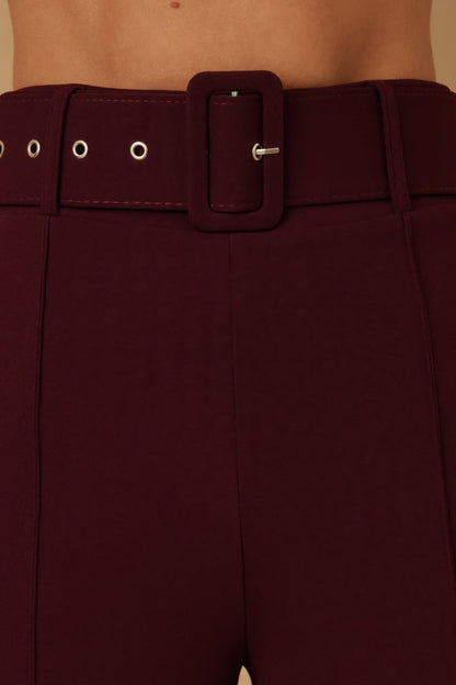 High Waist Pants With Buckle Belt - -