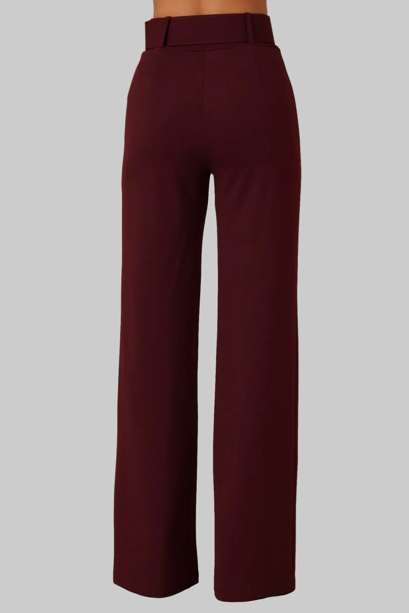 High Waist Pants With Buckle Belt - -