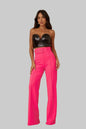 High Waist Pants With Buckle Belt - Neon fuchsia -