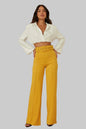 High Waist Pants With Buckle Belt - Fall mustard -