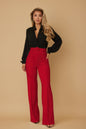 High Waist Pants With Buckle Belt - L -