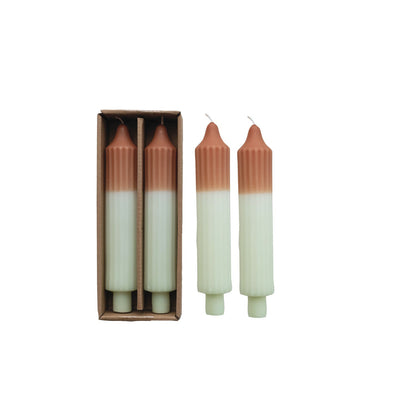 Camel & Mint Two-Tone Pleated Taper Candles | Set of 2 - - Candles & Accessories