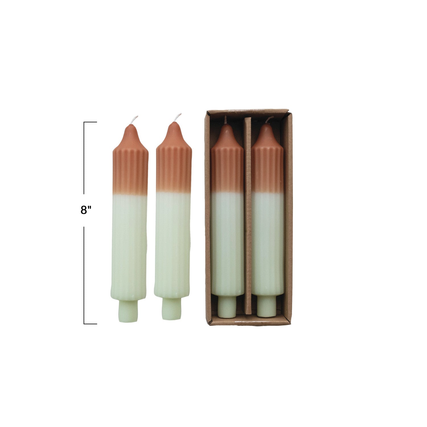 Camel & Mint Two-Tone Pleated Taper Candles | Set of 2 - - Candles & Accessories