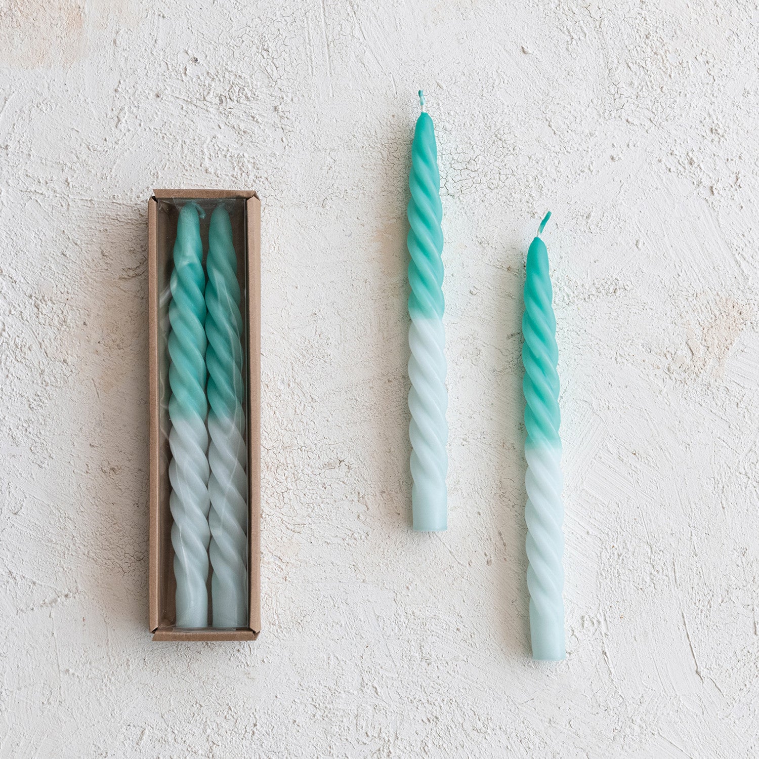 Ombre Aqua Unscented Twisted Taper Candles | Set of 2 - - Candles & Accessories