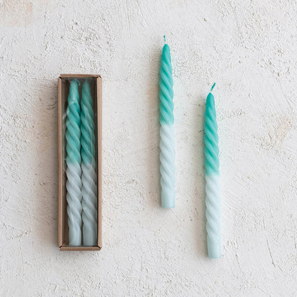 Ombre Aqua Unscented Twisted Taper Candles | Set of 2 - - Candles & Accessories