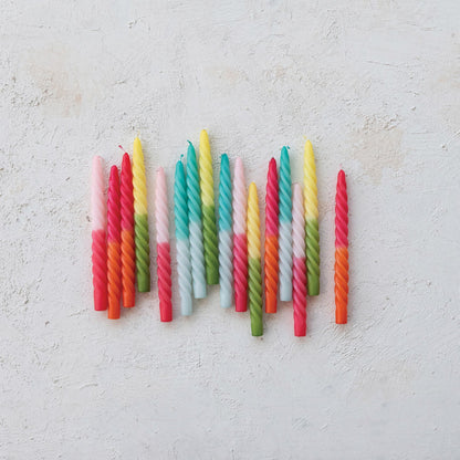 Ombre Green & Yellow Unscented Twisted Taper Candles | Set of 2 - - Candles & Accessories