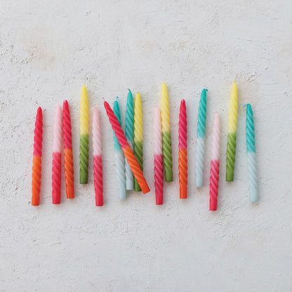 Ombre Green & Yellow Unscented Twisted Taper Candles | Set of 2 - - Candles & Accessories