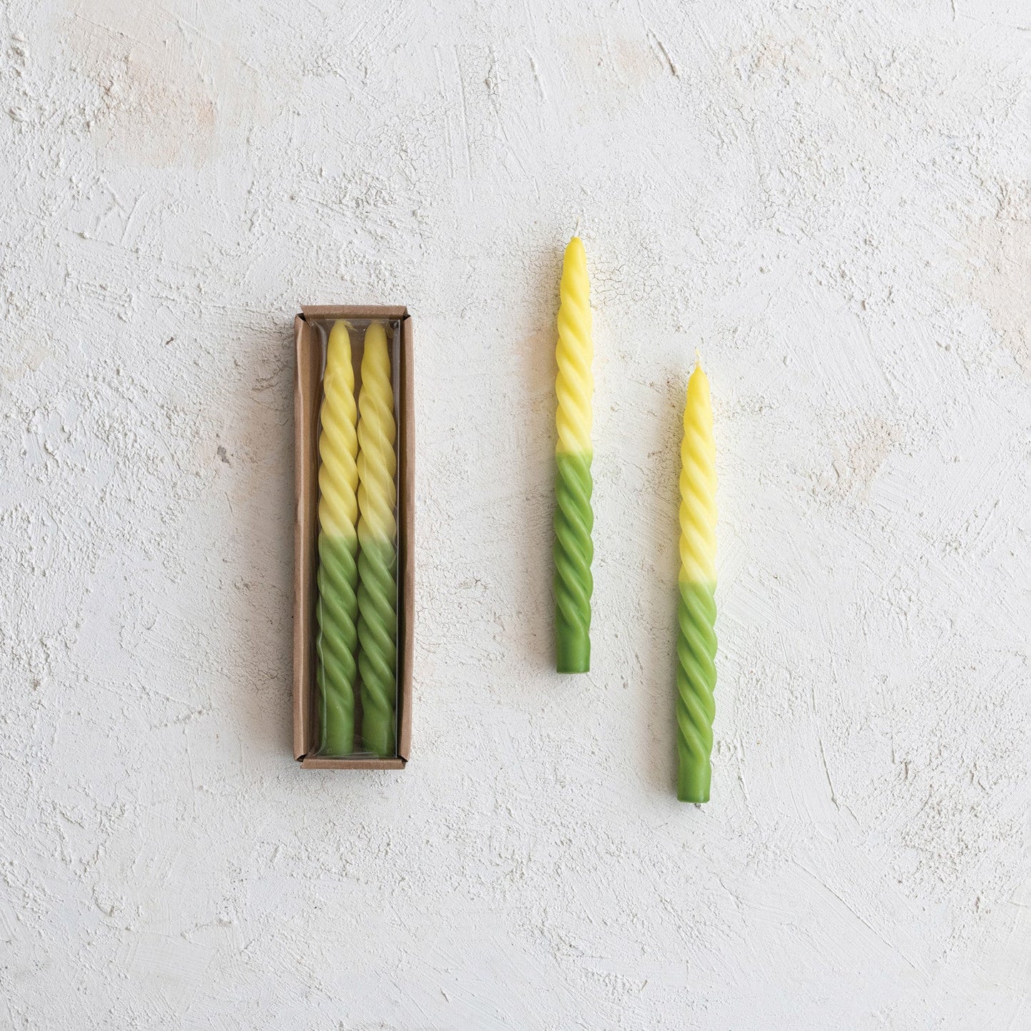 Ombre Green & Yellow Unscented Twisted Taper Candles | Set of 2 - - Candles & Accessories