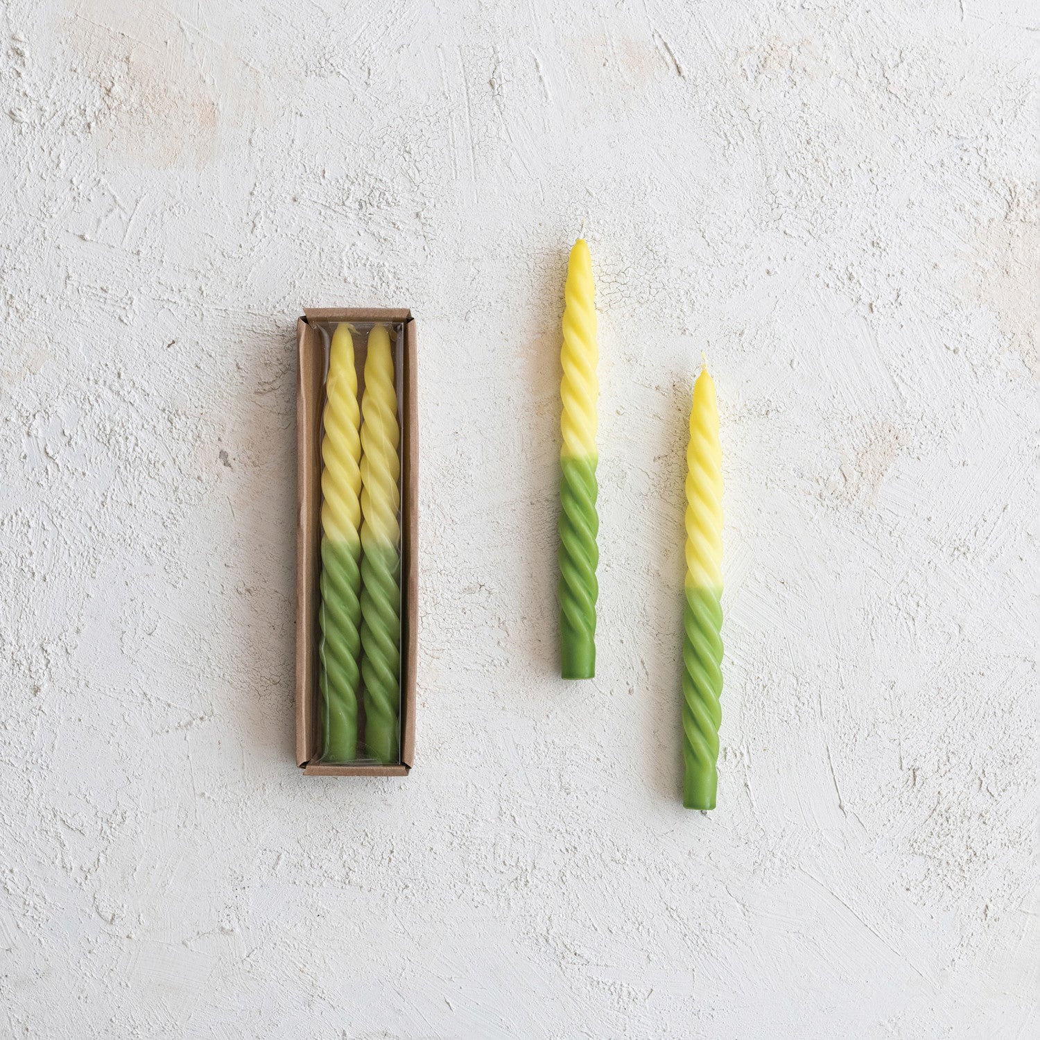 Ombre Green & Yellow Unscented Twisted Taper Candles | Set of 2 - - Candles & Accessories