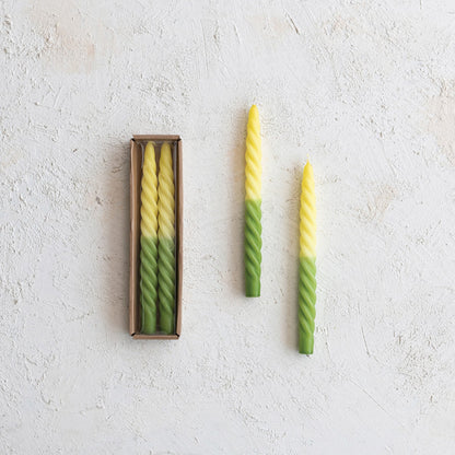 Ombre Green & Yellow Unscented Twisted Taper Candles | Set of 2 - - Candles & Accessories