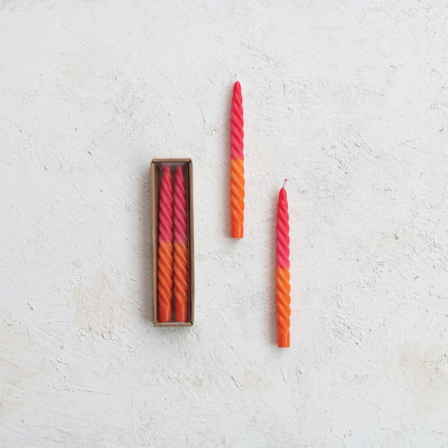 Ombre Fuchsia & Orange Unscented Twisted Taper Candles | Set of 2 - - Candles & Accessories