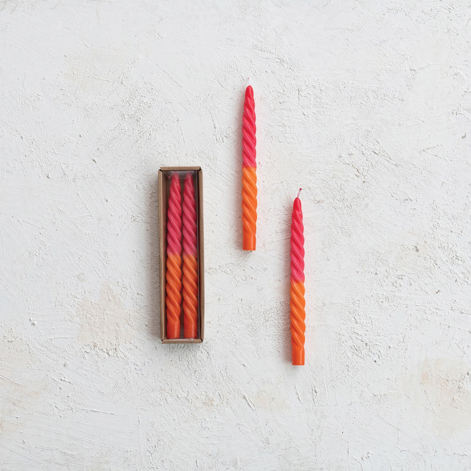 Ombre Fuchsia & Orange Unscented Twisted Taper Candles | Set of 2 - - Candles & Accessories