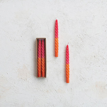 Ombre Fuchsia & Orange Unscented Twisted Taper Candles | Set of 2 - - Candles & Accessories
