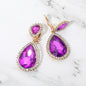 Crystal Pave Trim Teardrop clip on Earrings - Gold, Purple - Earrings