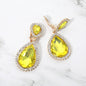 Crystal Pave Trim Teardrop clip on Earrings - Gold, Yellow - Earrings