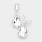 Crystal Pave Trim Teardrop clip on Earrings - Clear, Rhodium - Earrings