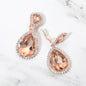 Crystal Pave Trim Teardrop clip on Earrings - Peach, Rose Gold - Earrings