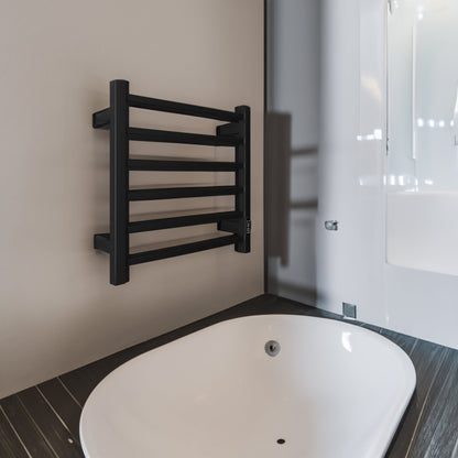 Towel Warmer 6 Bar Electric Heated Towel Rack Wall Mount Plug-in/Bath Towel Heater Matt-Black - Timer - -