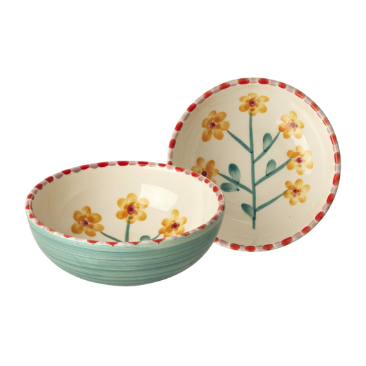 Ceramic Bowl with Hand Painted Jade Yellow Flower - 11.8 oz - - Bowls