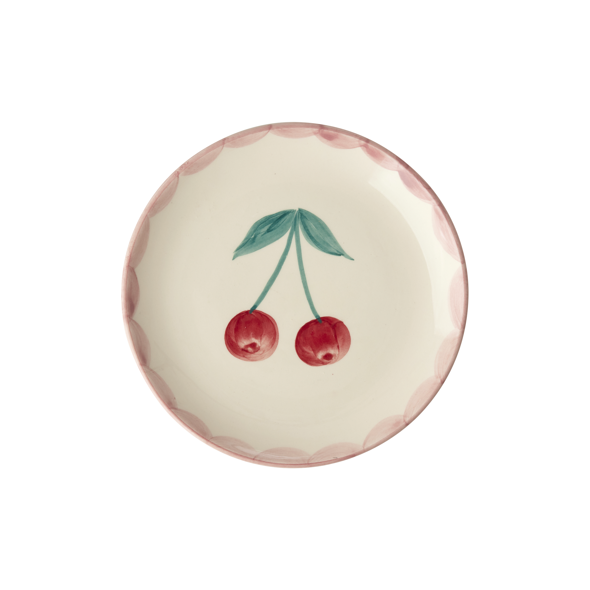Ceramic Cake Plate with Hand Painted Cherries - - Bowls