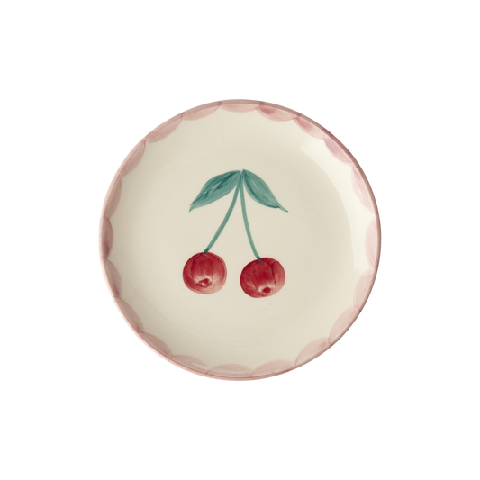 Ceramic Cake Plate with Hand Painted Cherries - - Bowls