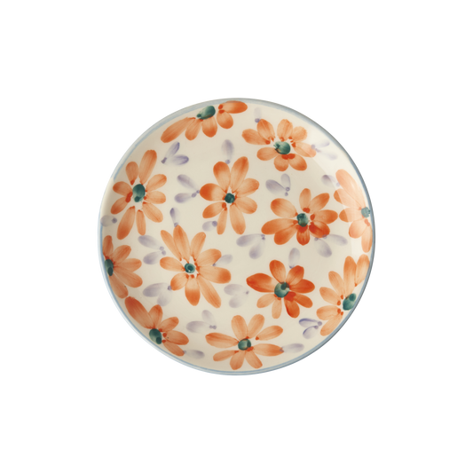 Ceramic Cake Plate with Hand Painted Orange Flowers - - Plate