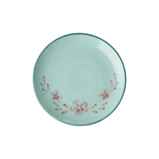 Ceramic Cake Plate with Hand Painted Flower Vine - - Bowls