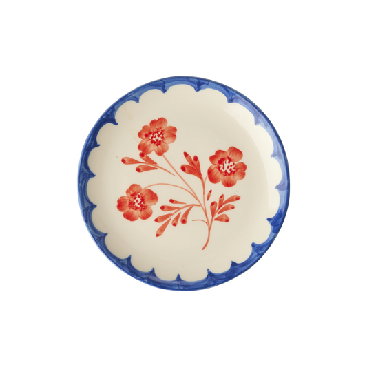 Ceramic Cake Plate with Hand Painted Vintage Flower - - Plate