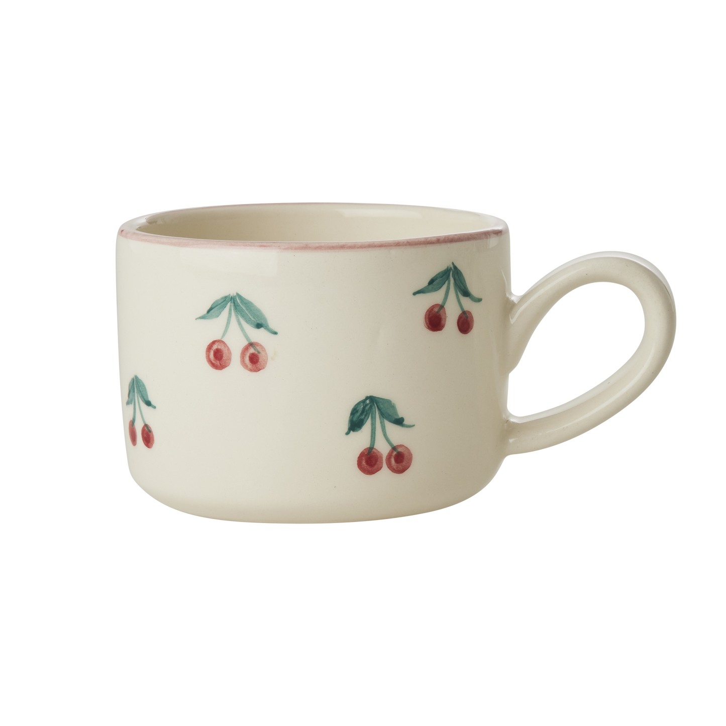 Ceramic Cappuccino Cup with Hand Painted Cherries - 6.7 oz - - Bowls