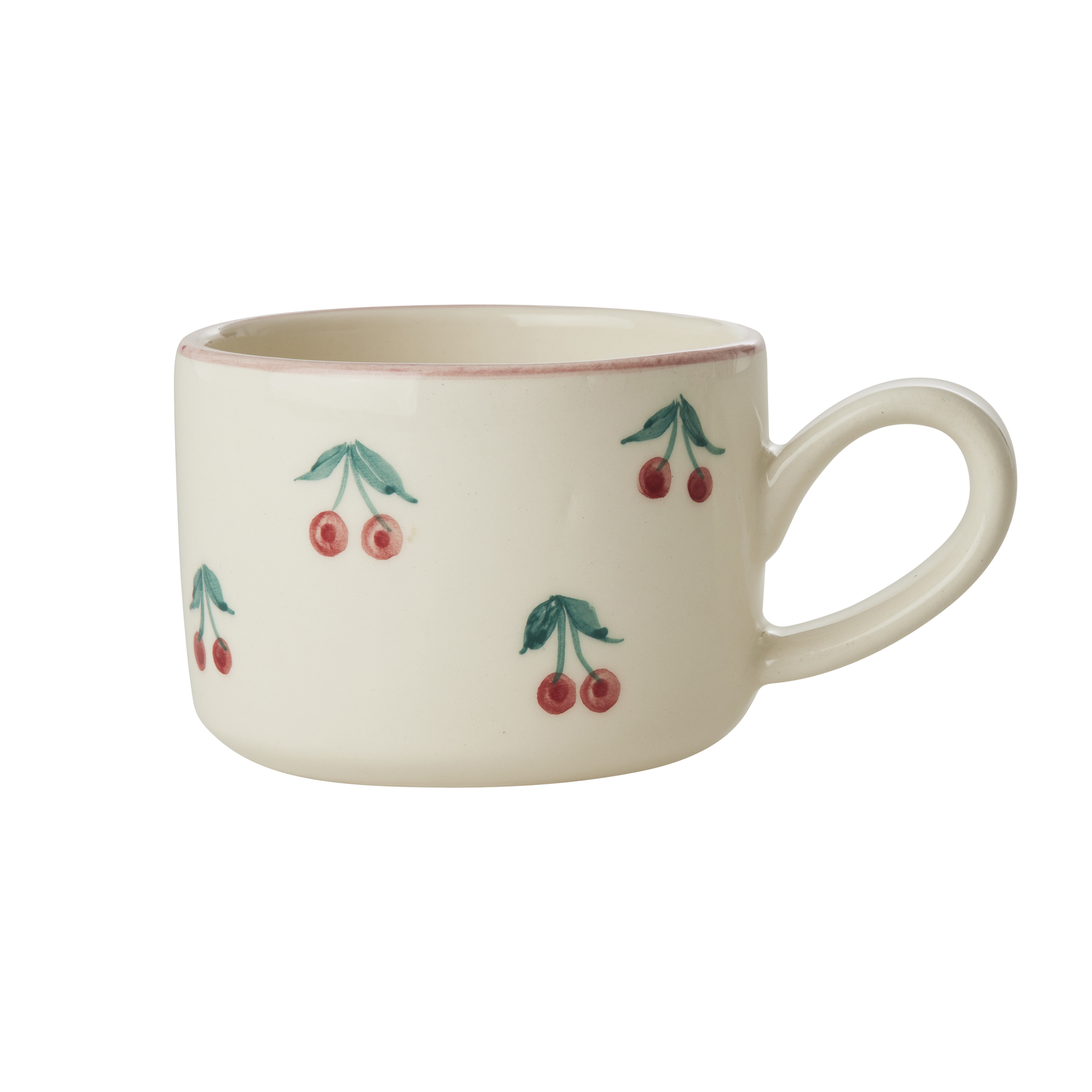 Ceramic Cappuccino Cup with Hand Painted Cherries - 6.7 oz - - Bowls
