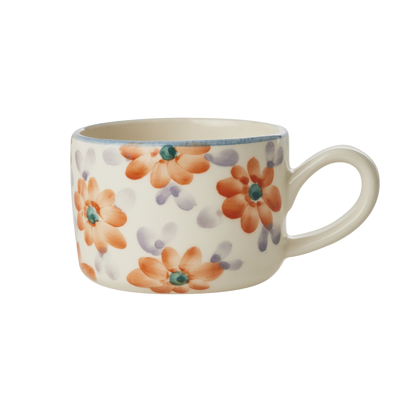 Ceramic Cappuccino Cup with Hand Painted Orange Flowers - 6.7 oz - - Bowls