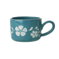 Ceramic Cappuccino Cup with Hand Painted White Flowers Vine - 6.7 oz - - Bowls