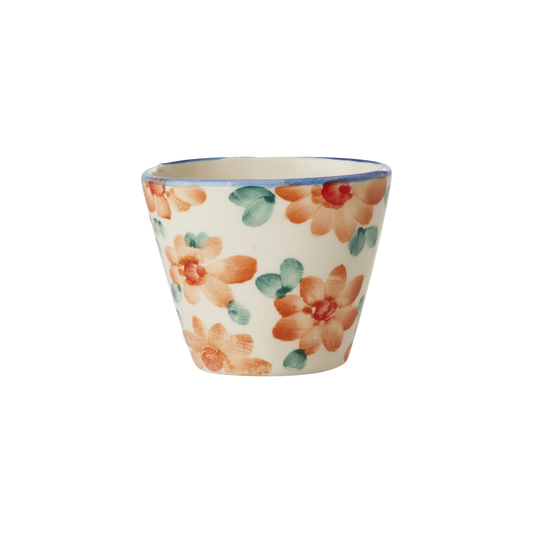 Ceramic Oval Espresso Cup with Hand Painted Orange Flowers - 2.4 oz - - cup