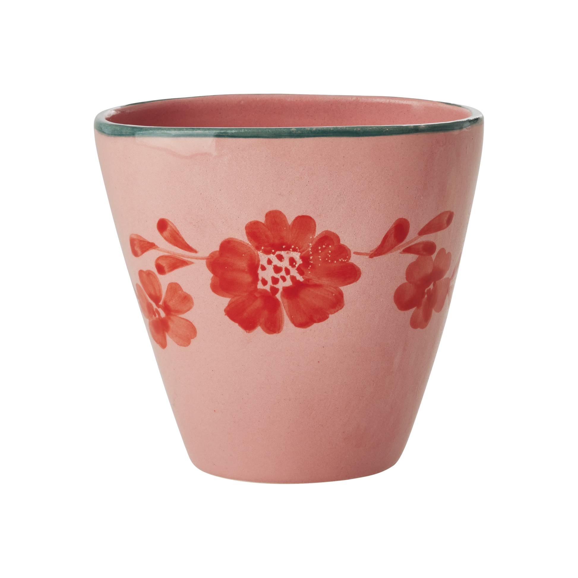 Ceramic Oval Cup with Hand Painted Orange Flower Vine - 10.1 oz - - Bowls
