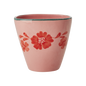 Ceramic Oval Cup with Hand Painted Orange Flower Vine - 10.1 oz - - Bowls