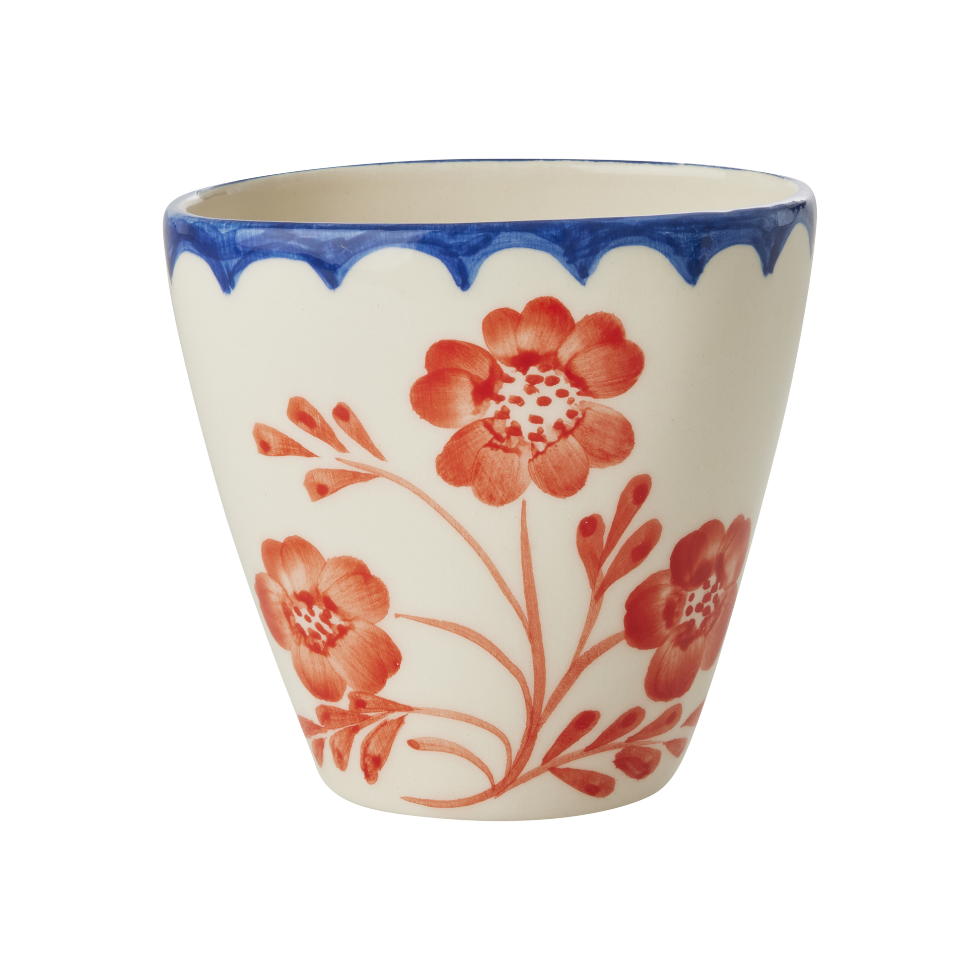 Ceramic Oval Cup with Hand Painted Vintage Flowers - 10.1 oz - - Bowls