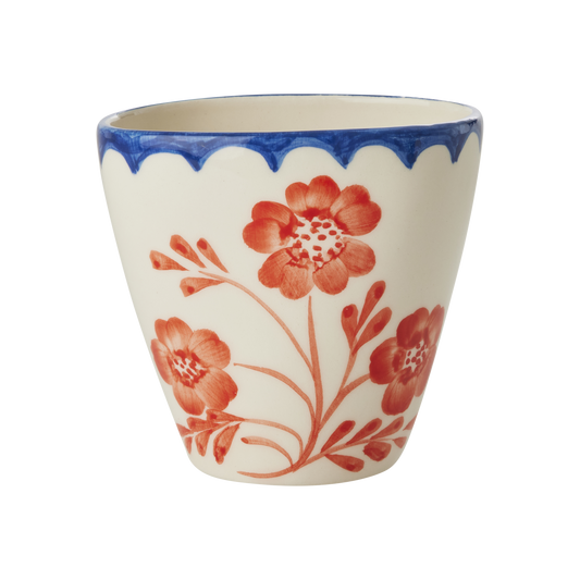 Ceramic Oval Cup with Hand Painted Vintage Flowers - 10.1 oz - - Bowls