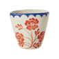 Ceramic Oval Cup with Hand Painted Vintage Flowers - 10.1 oz - - Bowls